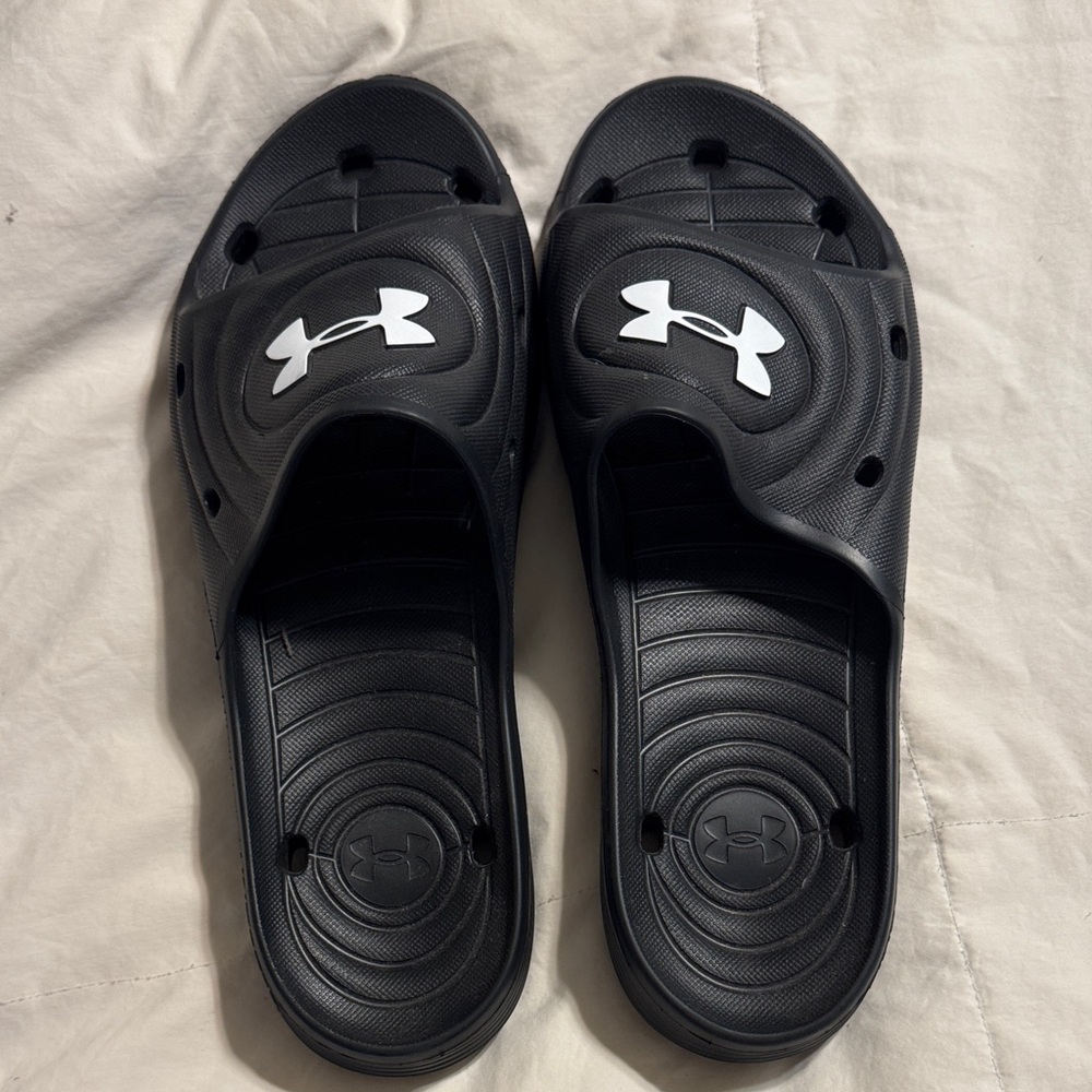 Under Armour Black Slides with White Logo